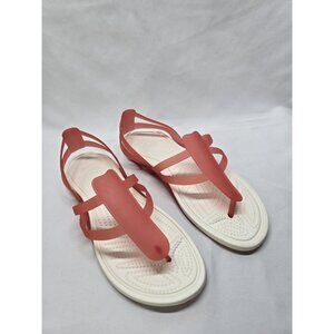 Crocs Adrina Pink / White Womens Size 10 Strappy Thong Sandals